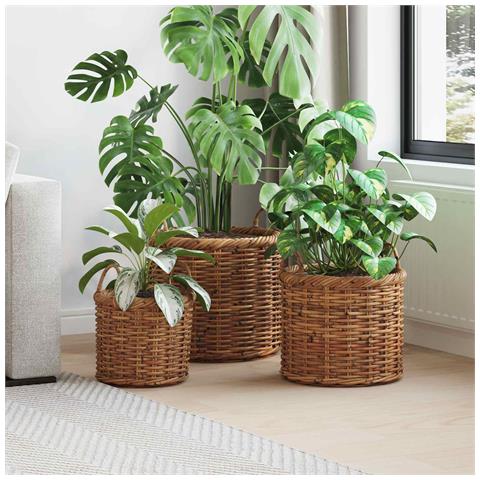 Cesto per Piante con archiviazione 3 pcs Marrone Rattan Kubu - Foto 2