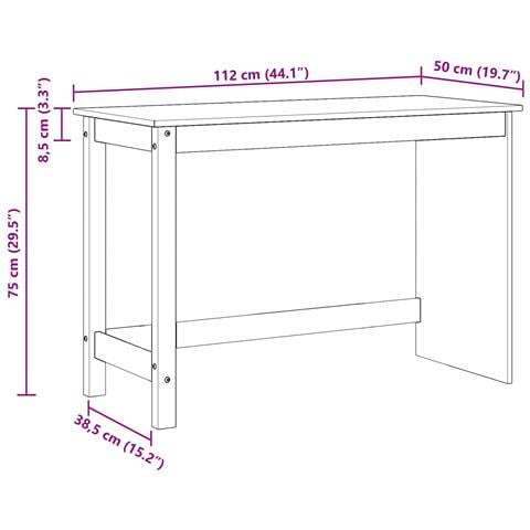 Scrivania Nero 112 x 50 x 75 cm Legno di Pino Massello - Foto 7