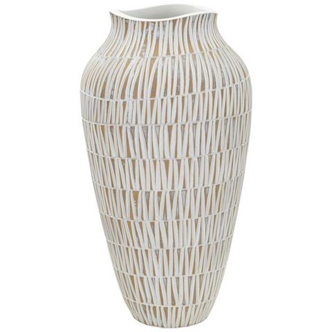 Vaso Stiky Bianco E Oro In Resina Texture A Bastoncelli 22x44 Cm - Foto 1
