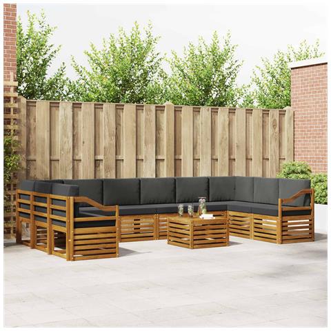 Set divani 11 pcs Naturale e Antracite Legno di Acacia Massello - Foto 2