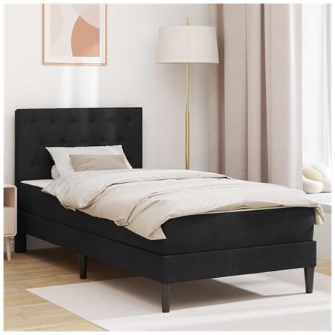 Struttura letto con materasso Nero 90 x 200 cm Velluto - Foto 2