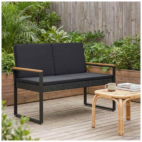 Panchina da esterno Nero 107 x 61 x 80 cm polyrattan - Foto 2