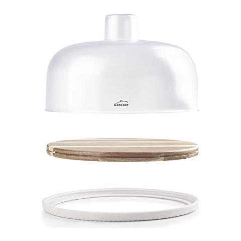 62404 - Piatto rotondo per formaggi con coperchio in plastica, base in legno di acacia naturale, - Foto 2
