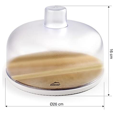 62404 - Piatto rotondo per formaggi con coperchio in plastica, base in legno di acacia naturale, - Foto 3