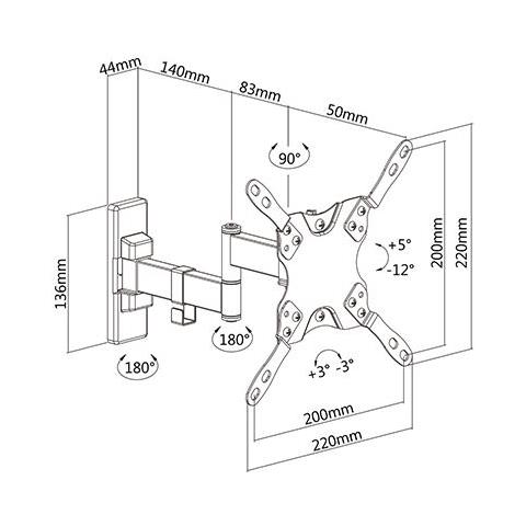 ICA-PLB 400D - Staffa a Muro Universale 3 Snodi per TV LED LCD 13-42'' Nero - Foto 6