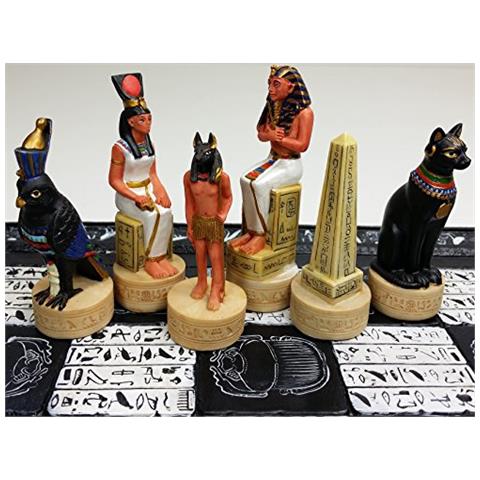 Set Scacchi Egiziani Con Anubi Uomo Oro E Argento Colore - 32 Pezzi Senza Scacchiera