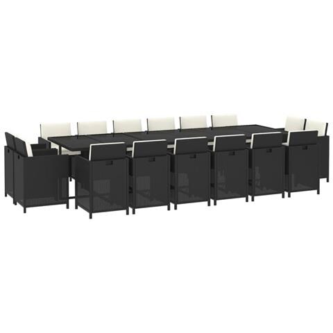 Set Da Pranzo Per Giardino 17 Pz Con Cuscini In Polyrattan Nero - Foto 2