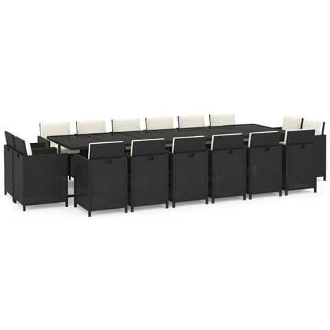 Set Da Pranzo Per Giardino 17 Pz Con Cuscini In Polyrattan Nero - Foto 1
