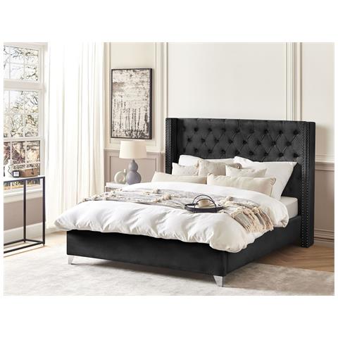 Letto Matrimoniale Velluto Nero E Argento 180 X 200 Cm Lubbon - Foto 1