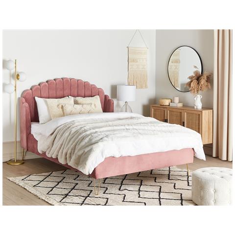 Letto Matrimoniale Velluto Rosa 140 X 200 Cm Ambillou - Foto 1