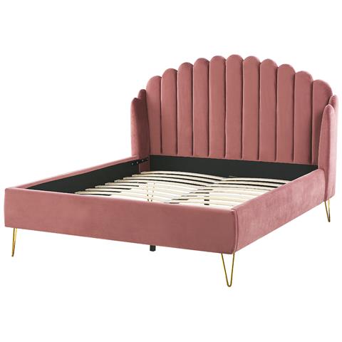 Letto Matrimoniale Velluto Rosa 140 X 200 Cm Ambillou - Foto 8