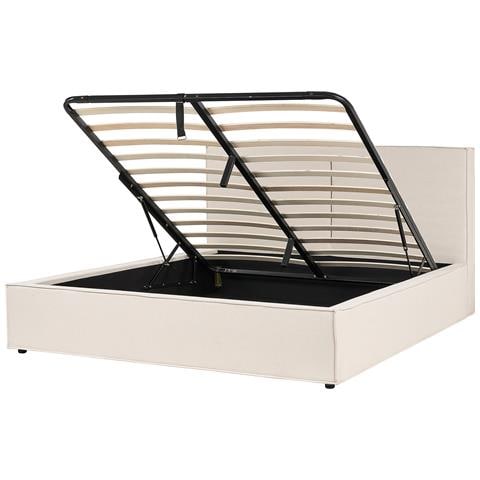 Letto Matrimoniale Tessuto Beige Con Contenitore 180 X 200 Cm Moissac - Foto 2