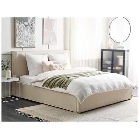 Letto Matrimoniale Tessuto Beige Con Contenitore 180 X 200 Cm Moissac - Foto 1