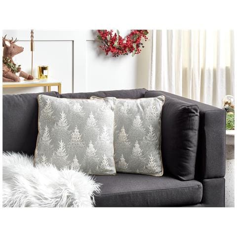Set Di 2 Cuscini Billbergia Cotone 45 X 45 Cm Grigio Modello Natalizio - Foto 1