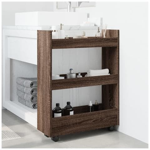 Carrello Stretto A 3 Livelli Rovere Marrone In Truciolato - Foto 3