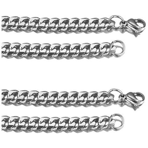 Collana A Catena Nk In Acciaio Inossidabile, Maglia Cubana Lucidata A 6 Lati, Colore Acciaio  L 7 Millimetri - Foto 1