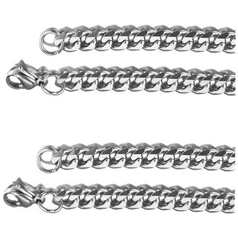Collana A Catena Nk In Acciaio Inossidabile, Maglia Cubana Lucidata A 6 Lati, Colore Acciaio  L 7 Millimetri - Foto 2