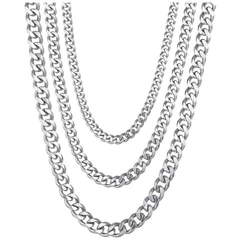 Collana A Catena Nk In Acciaio Inossidabile, Maglia Cubana Lucidata A 6 Lati, Colore Acciaio  L 7 Millimetri - Foto 5