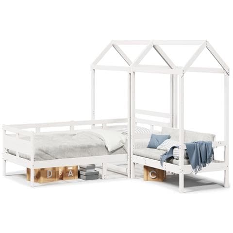Set Dormeuse e Panca con Tetto Bianco 90x200cm Massello Pino - Foto 1