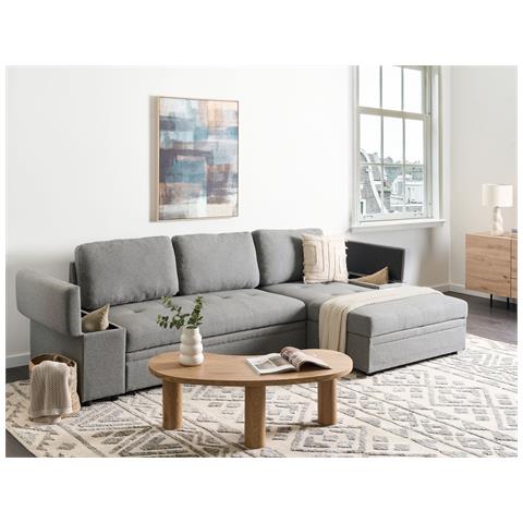 Divano Letto Angolare 3 Posti Hrisey Lino Sintetico Grigio Con Contenitore Lato Sinistro - Foto 1