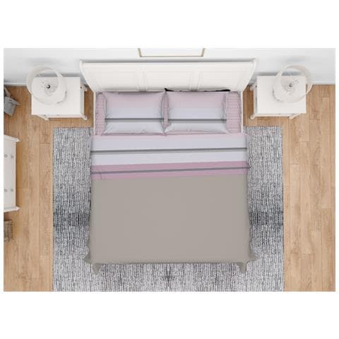 Completo Lenzuola Letto In 100% Cotone Made Italy Disegno Scia Maxi Rosa - Foto 1