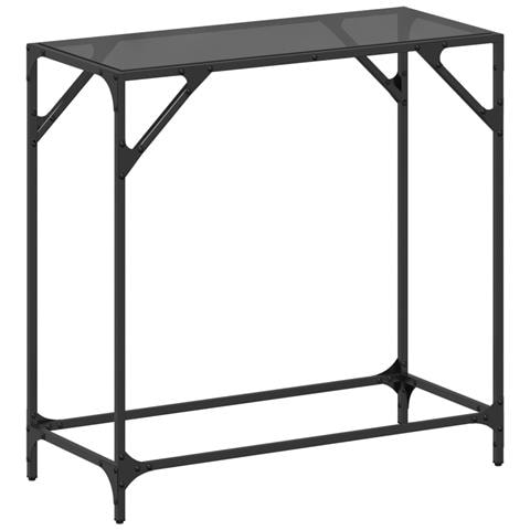 Tavolino Consolle Con Piano In Vetro Nero 80x35x81cm In Acciaio - Foto 1