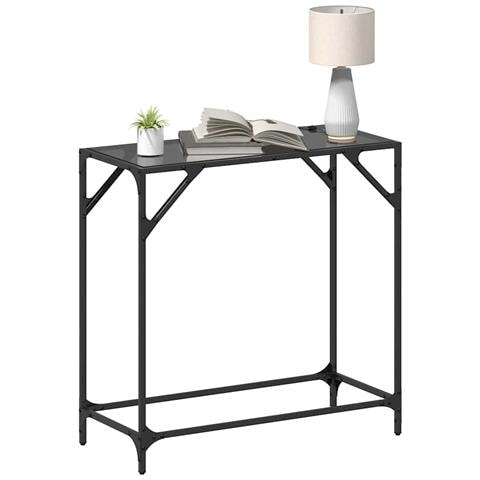 Tavolino Consolle Con Piano In Vetro Nero 80x35x81cm In Acciaio - Foto 3