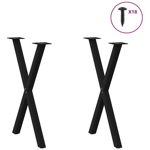 Gambe Tavolo Pranzo A Forma X 2 Pz Nero 57x(72-73) Cm Acciaio - Foto 3
