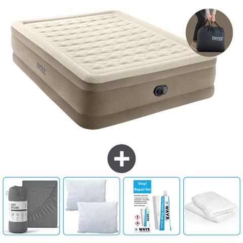 Set Materassino Gonfiabile - 203x152x46 Cm - Beige - Include Accessori Coordinati - Foto 1