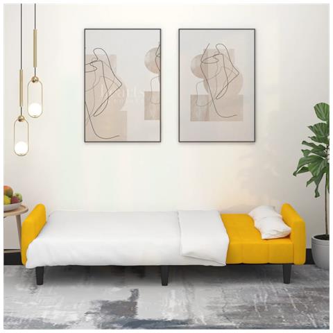 Divano Letto A 2 Posti Giallo In Velluto - Foto 2