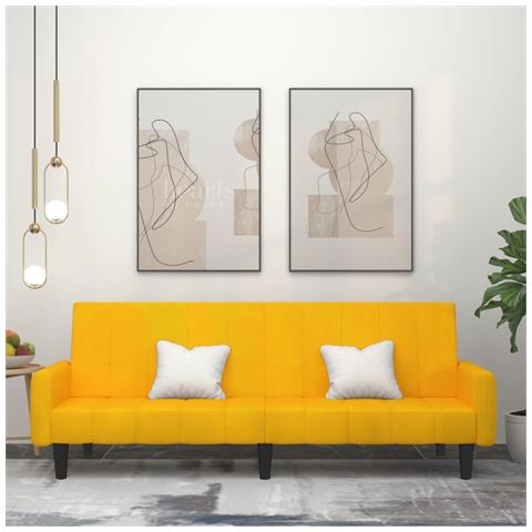 Divano Letto A 2 Posti Giallo In Velluto - Foto 8