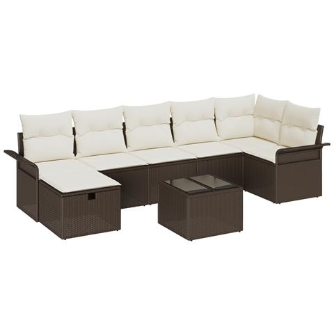 Set divano da giardino 8 pezzi con cuscini in rattan sintetico marrone,  Divano da giardino per 2 persone con storage & cuscini in rattan sintetico marrone - Foto 1