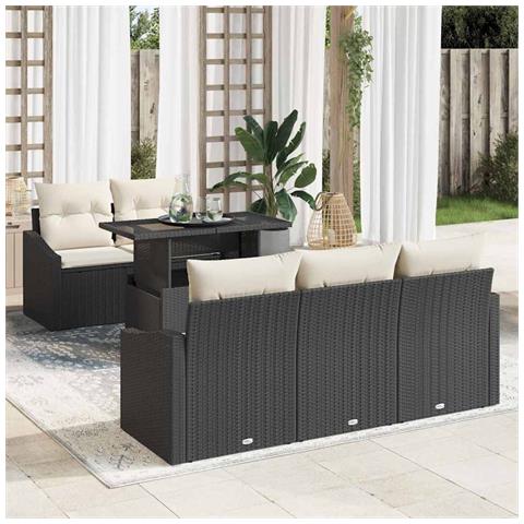 Set Divano da Giardino da 6 Pezzi con Cuscini Nero Polyrattan - Foto 2