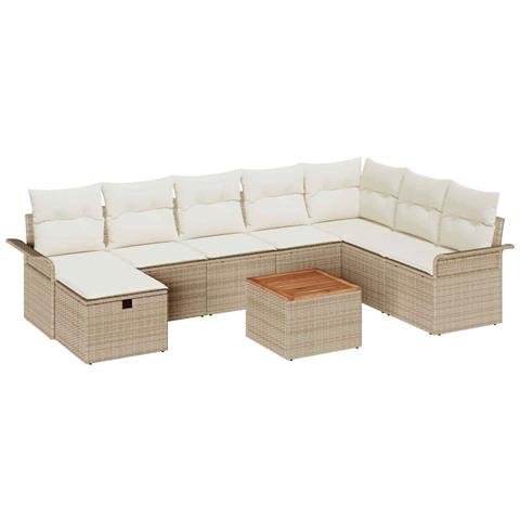 Set Divano Giardino 9 Pezzi con Cuscini Beige Rattan Polimerico - Foto 1