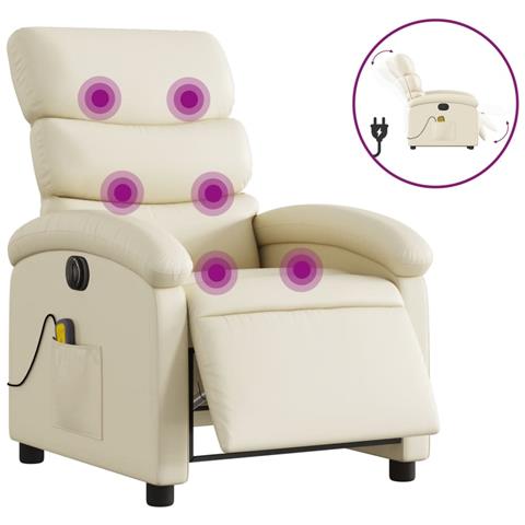 Poltrona Massaggiante Elettrica Reclinabile Crema Similpelle - Foto 1