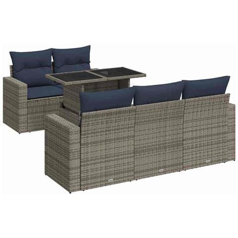 Set Divano da Giardino 6pz con Cuscini Grigio Polyrattan Acacia - Foto 1