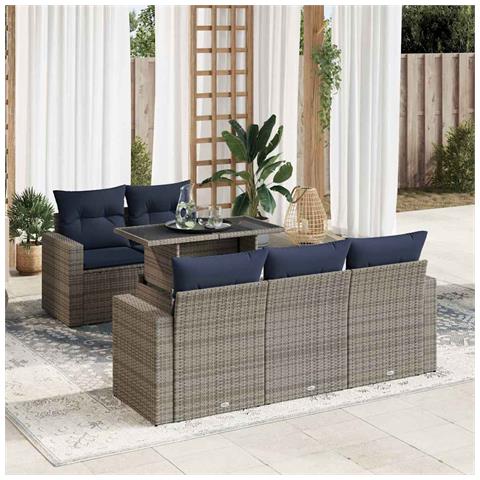 Set Divano da Giardino 6pz con Cuscini Grigio Polyrattan Acacia - Foto 2