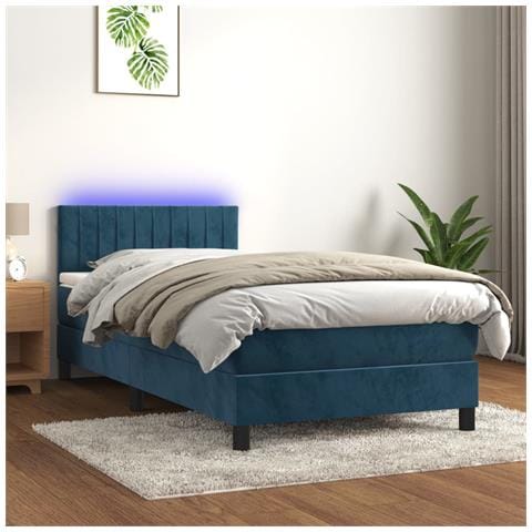 Letto a Molle con Materasso e LED Blu Scuro 90x190cm in Velluto - Foto 2