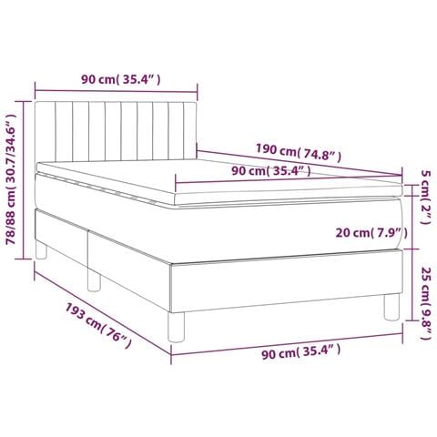 Letto a Molle con Materasso e LED Blu Scuro 90x190cm in Velluto - Foto 8