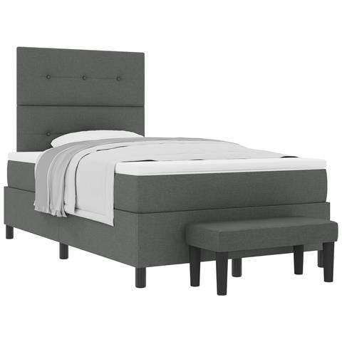 Letto con box spring con materasso e panchina grigia scura 120x190 cm tessuto - Foto 1