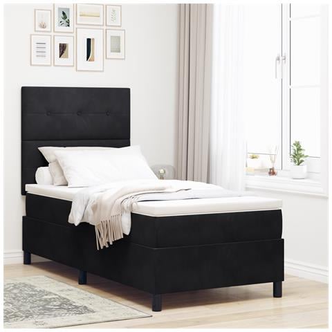 Letto con Rete A Molle e Materasso Nero 80x200 cm Velluto - Foto 2