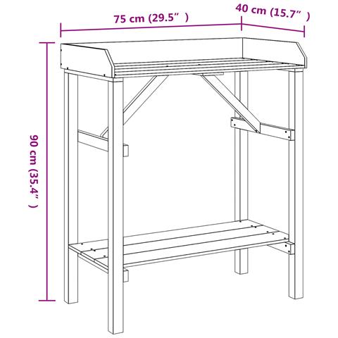 Tavolo da giardinaggio 75x40x90 cm in legno massello di pino - Foto 9