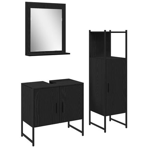 Set di mobile da bagno a 3 pezzi in legno ingegnerizzato effetto rovere nero - Foto 1