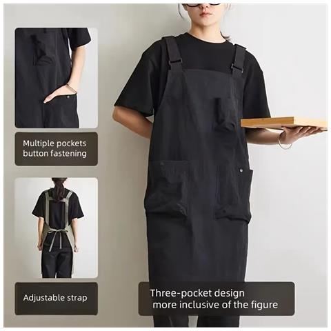 Grembiule Senza Maniche In Tessuto Taslon Nero: Impermeabile, Ideale Per Cucina, Caffetteria E Lavoro - Foto 3