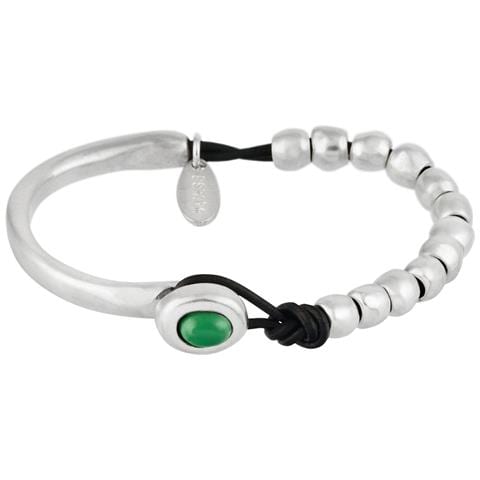 Bracciale In Pelle Placcata Argento Con Resina Verde Smeraldo - Foto 1