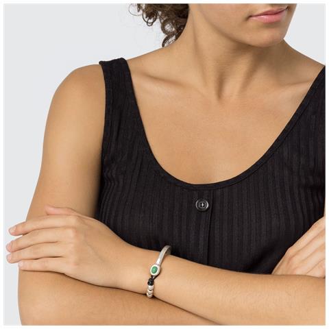 Bracciale In Pelle Placcata Argento Con Resina Verde Smeraldo - Foto 4