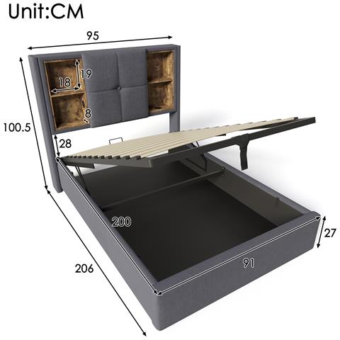 Letto Singolo Con Ricarica Wireless E Design Moderno In Cotone Grigio - Foto 2