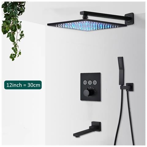 Set miscelatore doccia, Blackswan, tipo M153, modello nero opaco, 3 vie, illuminazione LED, termostato e bocca mobile, misura 30 cm - Foto 2