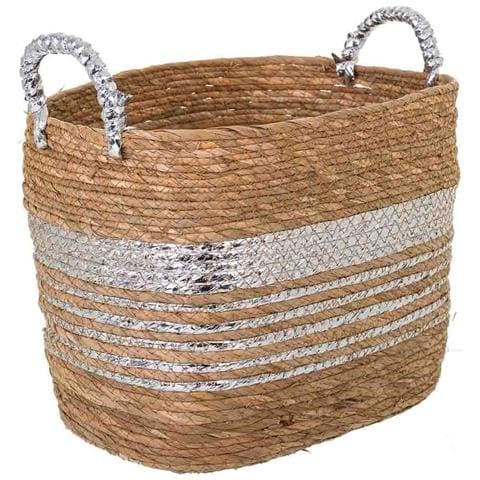 Navicella In Fibra Naturale Foderata Marrone 37x28x28h - Foto 1