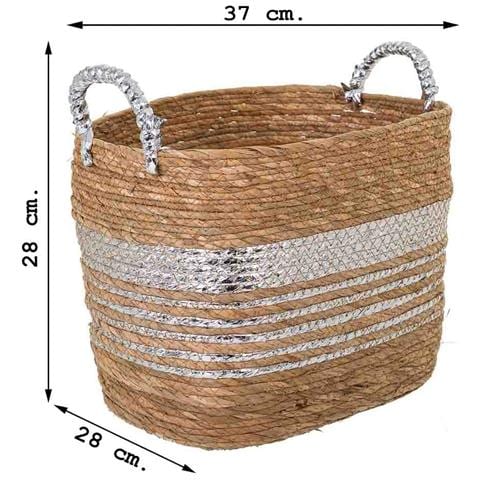 Navicella In Fibra Naturale Foderata Marrone 37x28x28h - Foto 5